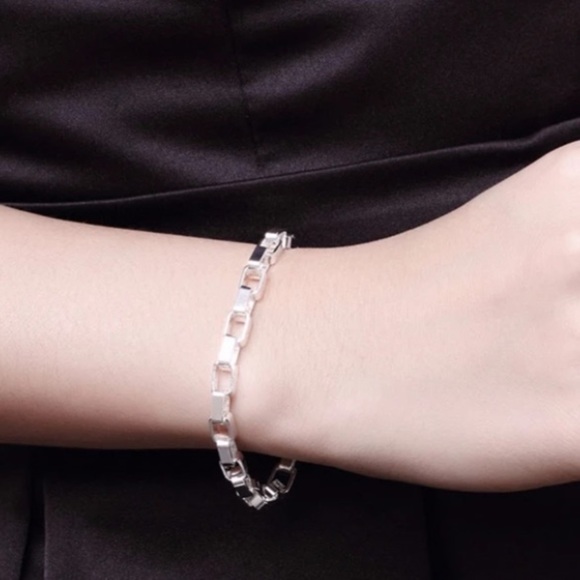 Sterling Silver Box Chain Link Unisex Necklace Matching Bracelet Set - Picture 5 of 6